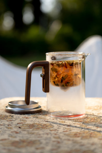 One Click Magnetic Teapot Separation Filtration Glass Tea Pot Wood Handle Tea Water Separation Inner Container Teapot